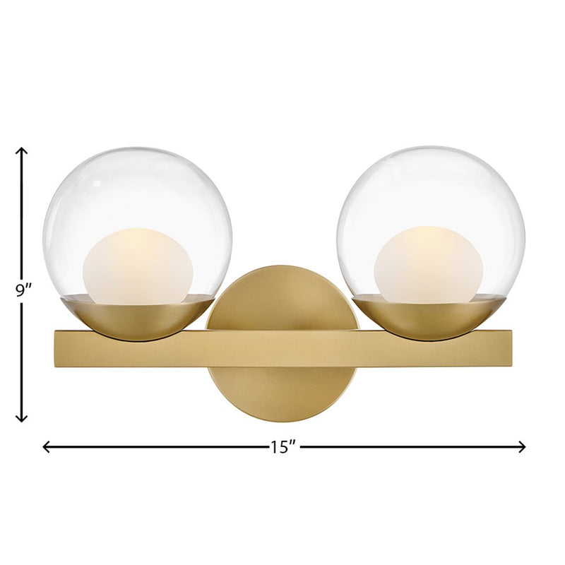 Hinkley Lighting Sunni 2-Light Vanity Light | Lacquered Brass | Clear Dome Glass Shade | Modern Vanity Light Above the Bathroom Mirror | 57442LCB-LL