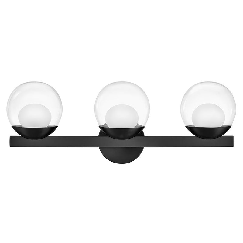 Hinkley Lighting Sunni 3-Light Vanity Light | Black | Clear Dome Glass Shade | Modern Vanity Light | Damp Rated Hardwired Installation | 57443BK-LL