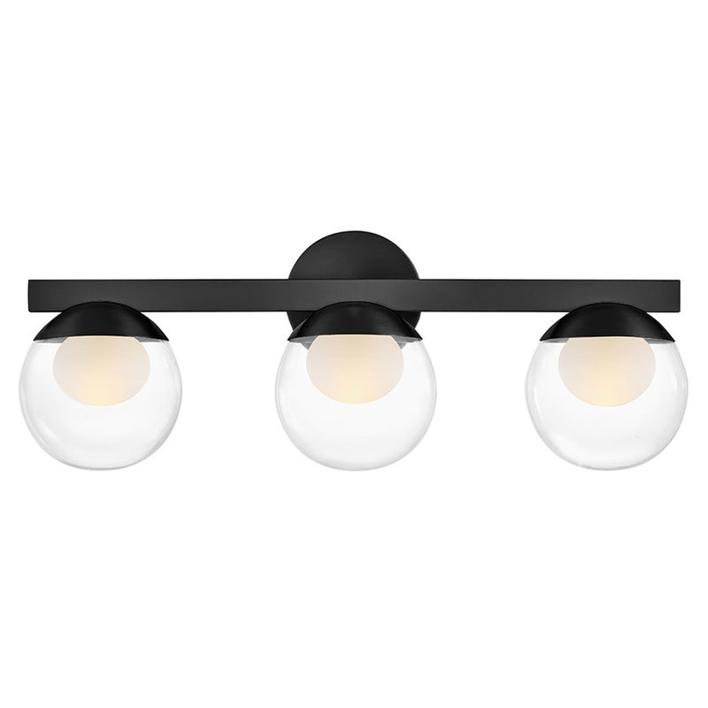 Hinkley Lighting Sunni 3-Light Vanity Light | Black | Clear Dome Glass Shade | Modern Vanity Light | Damp Rated Hardwired Installation | 57443BK-LL