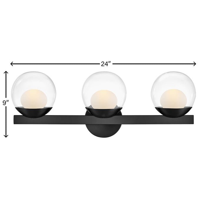 Hinkley Lighting Sunni 3-Light Vanity Light | Black | Clear Dome Glass Shade | Modern Vanity Light | Damp Rated Hardwired Installation | 57443BK-LL