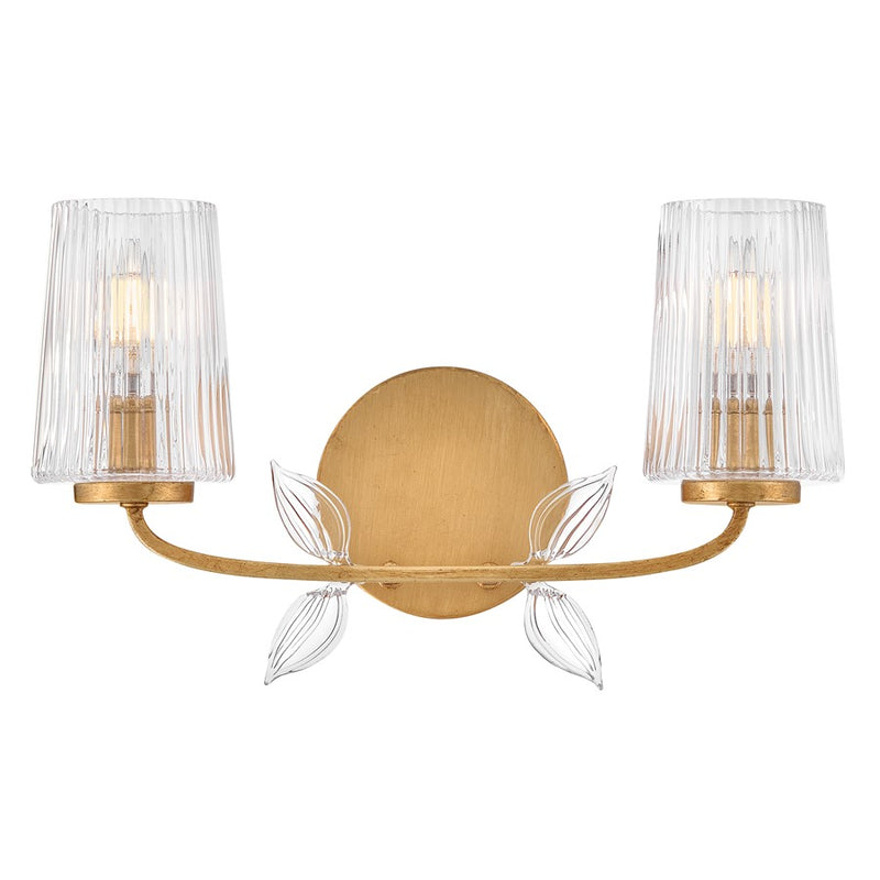 Hinkley Aliso 2-Light Vanity Light | Transitional Distressed Brass Steel and Clear Ribbed Glass | Bathroom Vanity & Powder Room | 16 x 5.5 | Model 57452DA