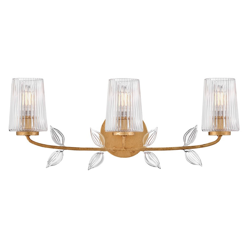 Hinkley Aliso 24in 3-Light Vanity Light | Transitional Distressed Brass Steel and Clear Ribbed Glass | Bathroom Vanity | 5.5 x 24 x 9.5 in | Model 57453DA