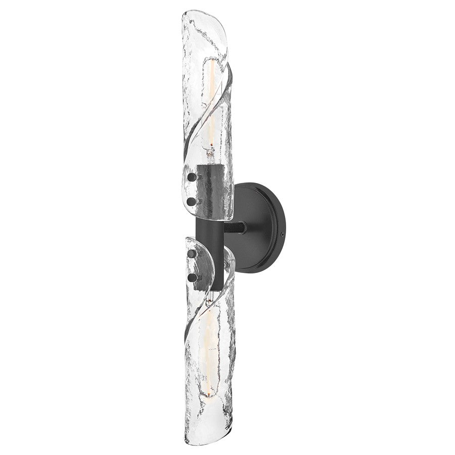 Hinkley Lighting Capri 2 Light Bath Sconce, Black/Clear Water Glass - 57462BK