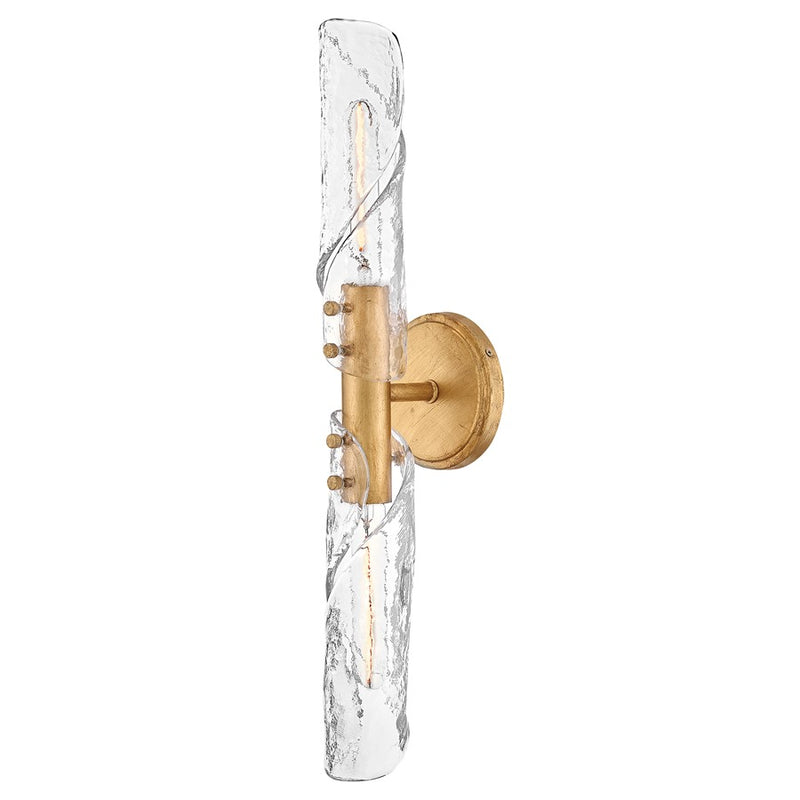 Hinkley Capri 23.5in 2-Light Bath Sconce | Transitional Distressed Brass Steel and Clear Water Glass | Bathroom Vanity Light | 5.25 x 5.25 | Model 57462DA