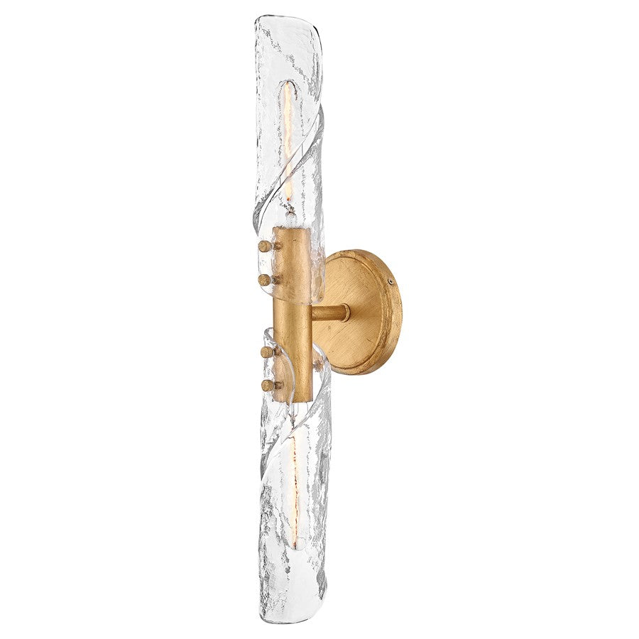 Hinkley Lighting Capri 2Lt Bath Sconce, Brass/Clear Water Glass - 57462DA