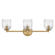 Hinkley Lighting Ava 3 Light Vanity, Lacquered Brass/Clear Ribbed - 57473LCB
