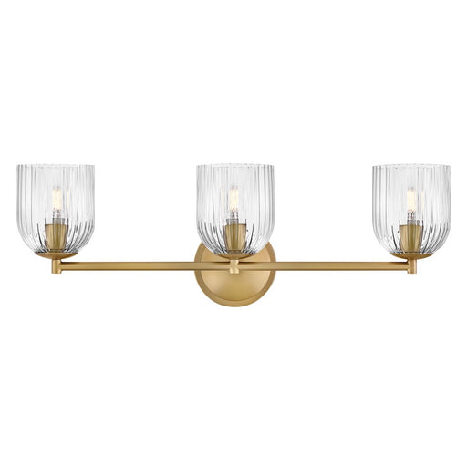 Hinkley Lighting Ava 3 Light Vanity, Lacquered Brass/Clear Ribbed - 57473LCB
