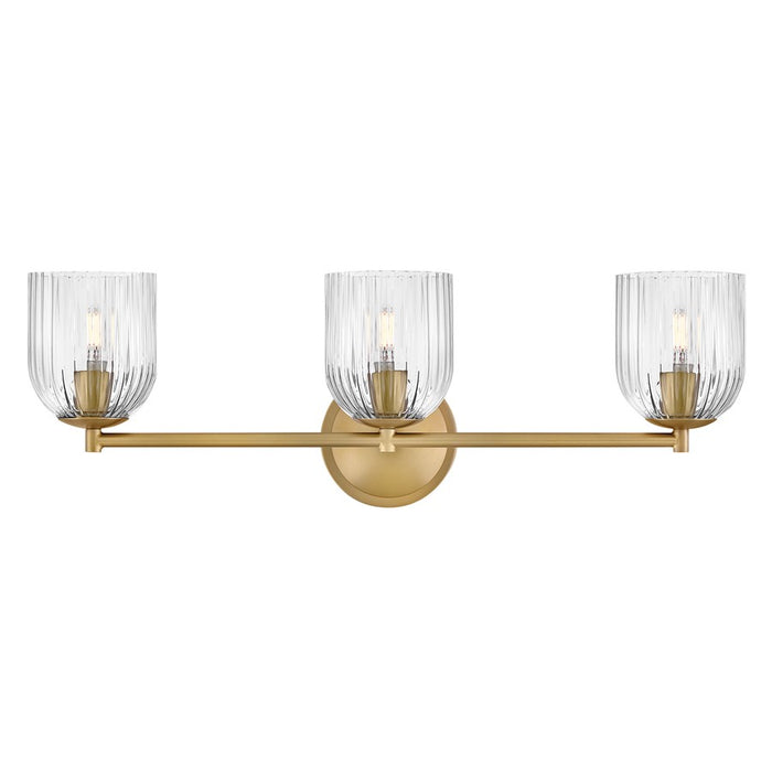 Hinkley Lighting Ava 3 Light Vanity, Lacquered Brass/Clear Ribbed - 57473LCB