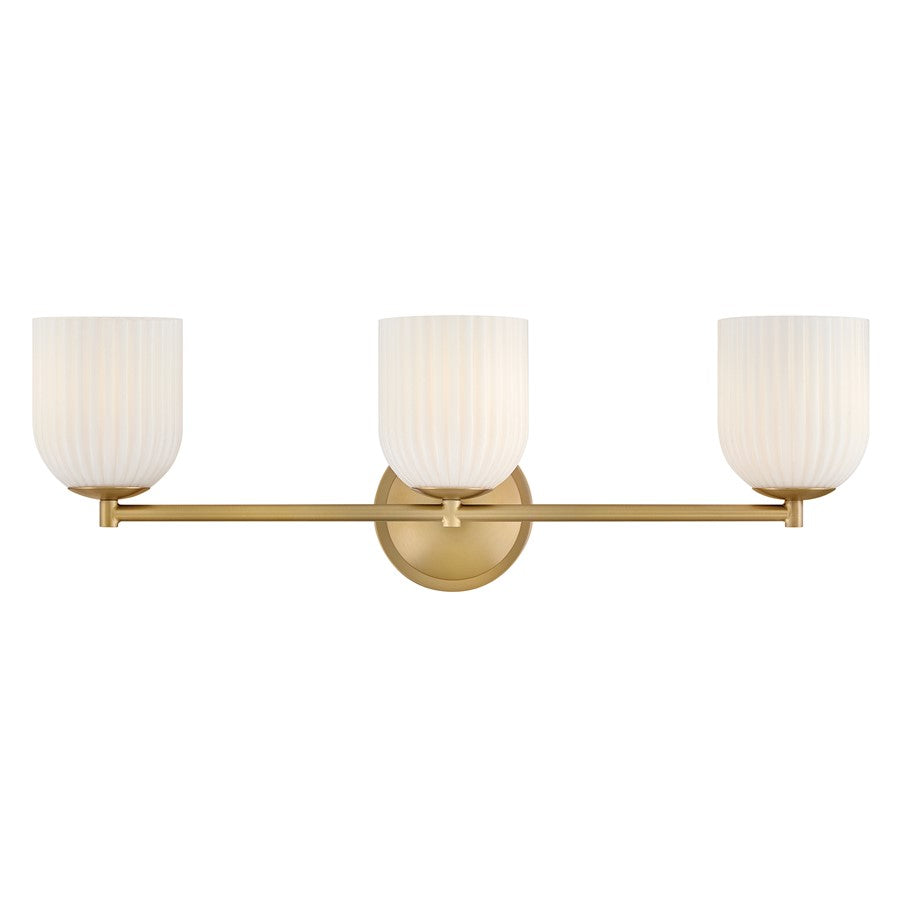 Hinkley Lighting Ava 3Lt Vanity, Lacquered Brass/Cased Opal Ribbed - 57473LCB-CO