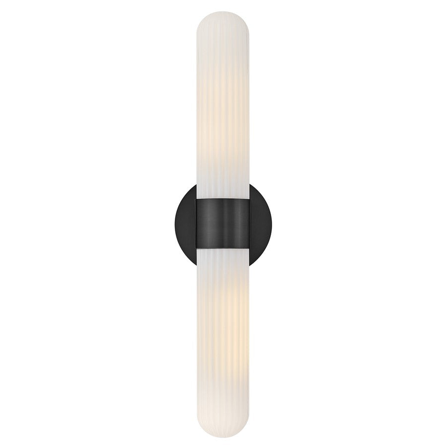 Hinkley Lighting Nina 2 Light Bath Sconce, Black/Cased Opal Ribbed - 57482BK