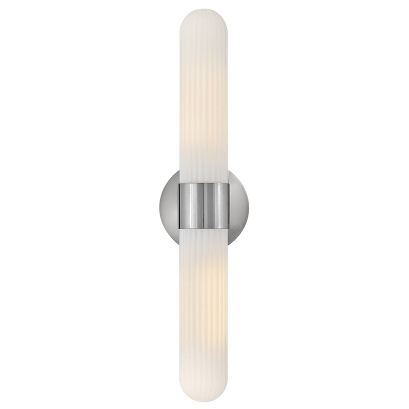 Hinkley Nina 24in 2-Light Bath Sconce | Transitional Chrome Steel and Cased Opal Ribbed Glass | Bathroom Vanity & Powder Room | 4.75 x 5.5 | Model 57482CM