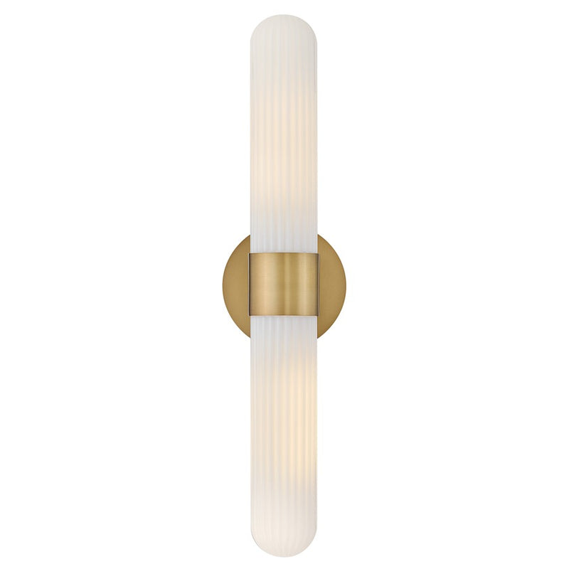 Hinkley Nina 24in 2-Light Bath Vanity Light | Transitional Lacquered Brass Steel and Cased Opal Ribbed Glass | Bathroom Vanity | 4.75 x | Model 57482LCB