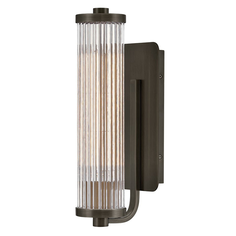 Hinkley Ellery 1-Light Bath Sconce | Transitional Mid-Century Modern Black Oxide Steel and Clear Reeded Glass | Bathroom Vanity & Powder | Model 57500BX