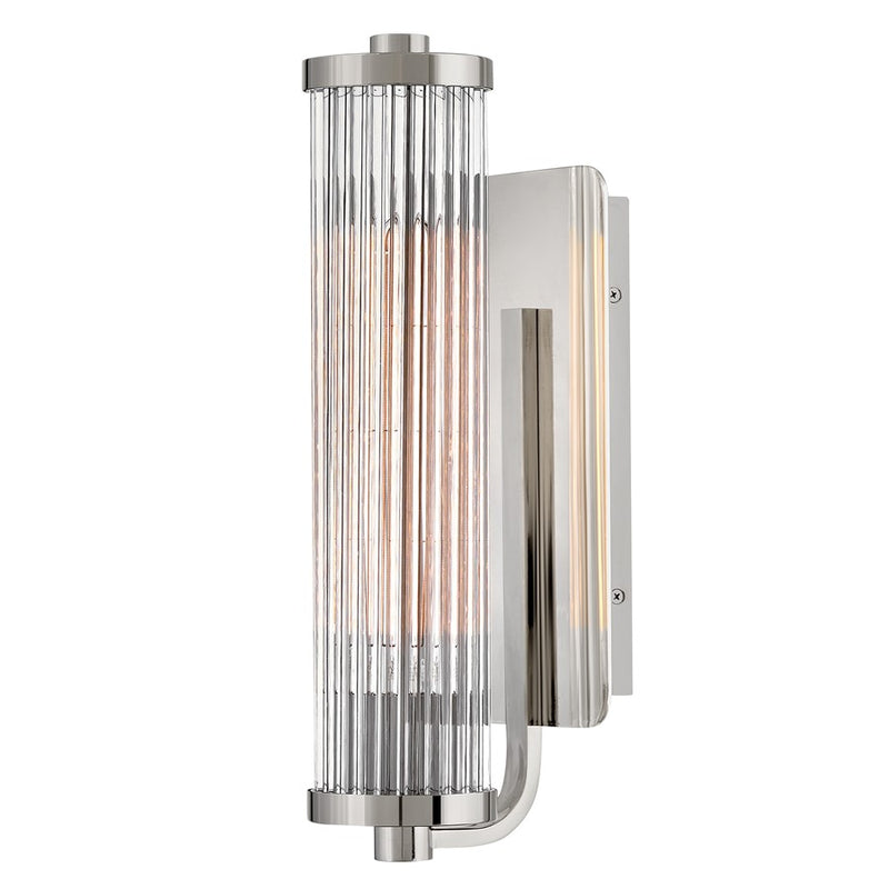Hinkley Ellery 1-Light Bath Sconce | Mid-Century Modern Polished Nickel Steel and Clear Glass | Bathroom Vanity Light | 6 x 5.5 x 16.25 in | Model 57500PN