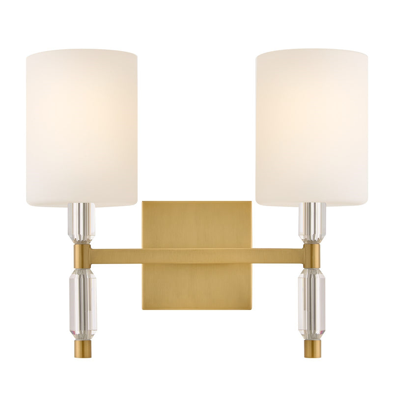 Hinkley Anika 12in 2-Light Bath Vanity | Transitional Lacquered Brass Steel and Etched Opal Glass | Bathroom Vanity & Powder Room | 6.25 | Model 57612LCB