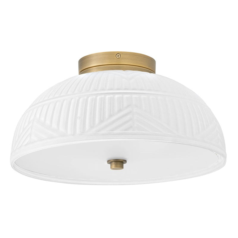 Hinkley Devon 13in 2-Light Flush Mount | Modern Transitional Lacquered Brass Steel and Etched Pattern Glass | Bedroom & Hallway Ceiling | Model 57861LCB