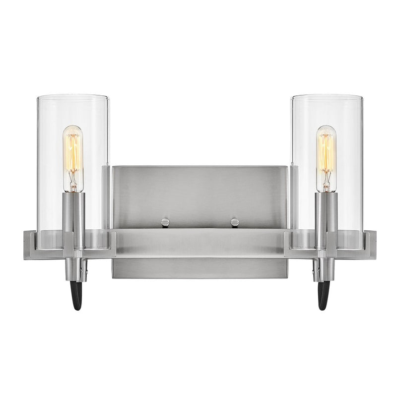 Hinkley Ryden 13.75in 2-Light Vanity Light | Transitional Brushed Nickel Steel and Clear Glass | Bathroom Vanity & Powder Room | 5.5 x | Model 58062BN