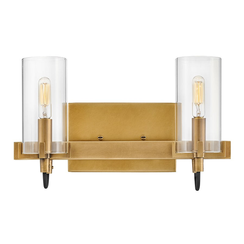 Hinkley Lighting Ryden 2-Light Vanity Light | Heritage Brass Finish | Clear Glass Shade | Transitional Vanity Light | Hardwired Damp Rated | 58062HB