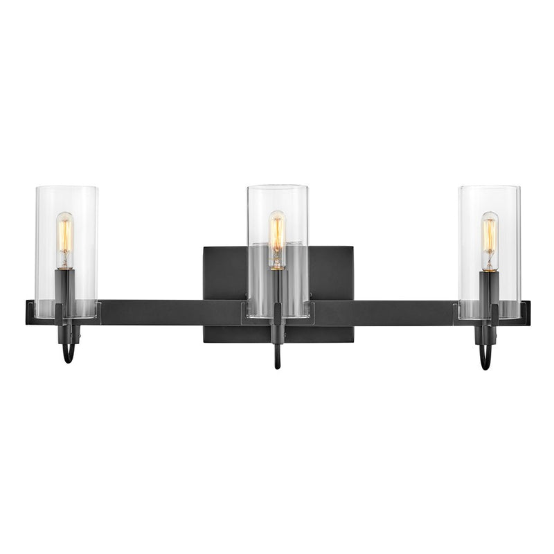 Hinkley Ryden 23in 3-Light Vanity Light | Transitional Black Steel and Clear Glass | Bathroom Vanity | 5.5 x 23 x 8.25 in | Model 58063BK