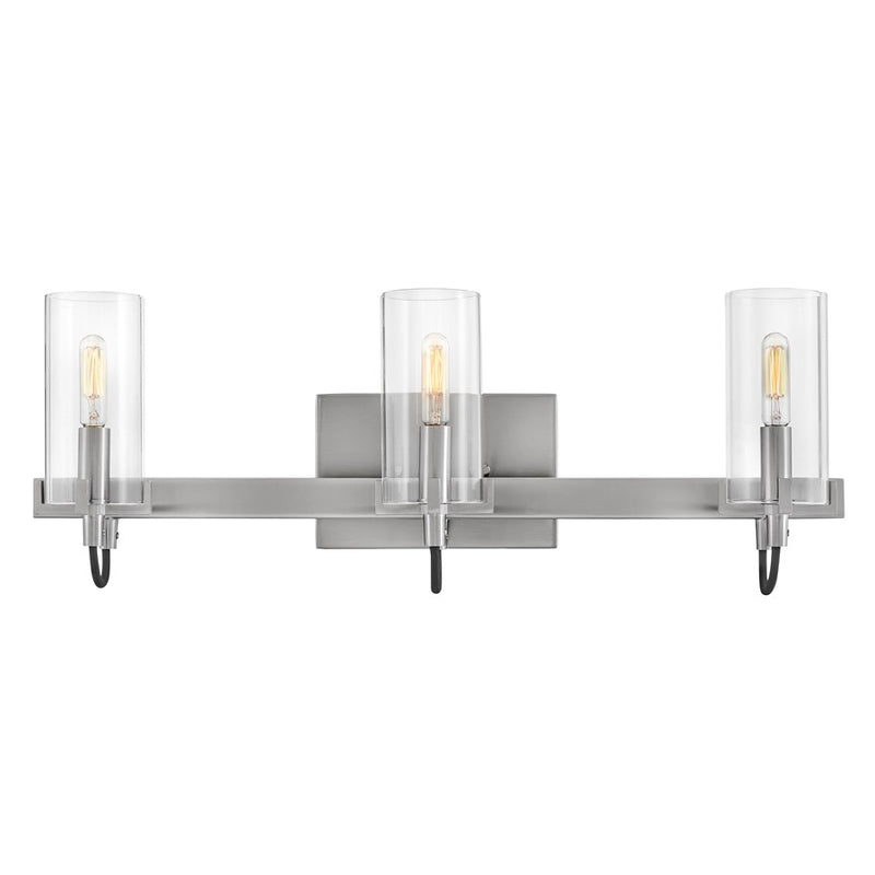 Hinkley Ryden 23in 3-Light Vanity Light | Transitional Brushed Nickel Steel and Clear Glass | Bathroom Vanity | 5.5 x 23 x 8.25 in | Model 58063BN