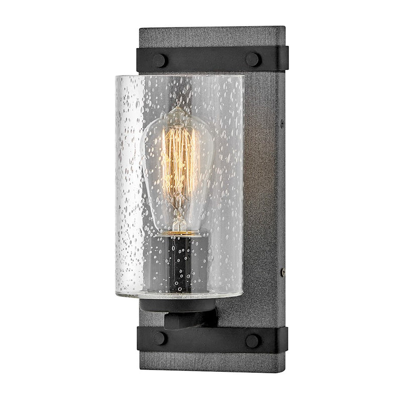 Hinkley Sawyer 1-Light Vanity Light | Rustic Aged Zinc Steel and Clear Seedy Glass | Bathroom Vanity | 5.75 x 5 x 11 in | Model 5940DZ