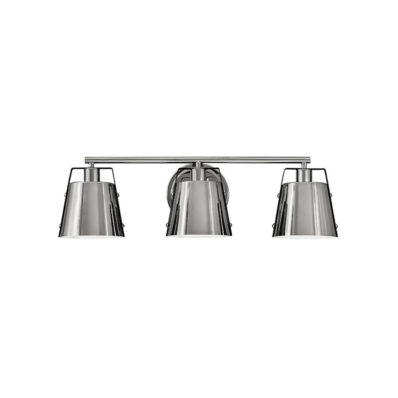 Hinkley Cartwright 26in 3-Light Vanity Light | Modern Farmhouse Polished Nickel Steel and Black Accents | Bathroom Vanity | 26 x 8 x 7 in | Model 5983PN