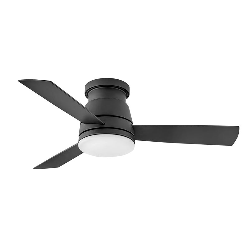 Hinkley Trey 44in LED Smart Ceiling Fan | Transitional Matte Black Aluminum and Etched Opal Glass | Indoor & Covered Outdoor Spaces | Model 902744FMB-LWD