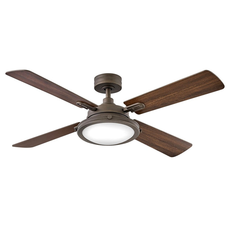 Hinkley Collier 54in 4-Blade Ceiling Fan | Mid-Century Modern Metallic Matte Bronze Steel and Walnut Wood Blades | Living Room & | Model 903254FMM-LID