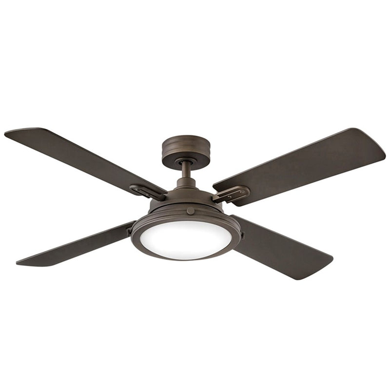 Hinkley Collier 54in 4-Blade Ceiling Fan | Mid-Century Modern Metallic Matte Bronze Steel and Walnut Wood Blades | Living Room & | Model 903254FMM-LID