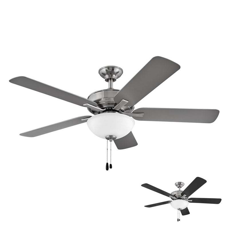 Hinkley Metro Illuminated 52in 2-Light Ceiling Fan | Traditional Brushed Nickel Steel and Etched Opal Glass | Living Room & Bedroom | Model 903352FBN-LIA