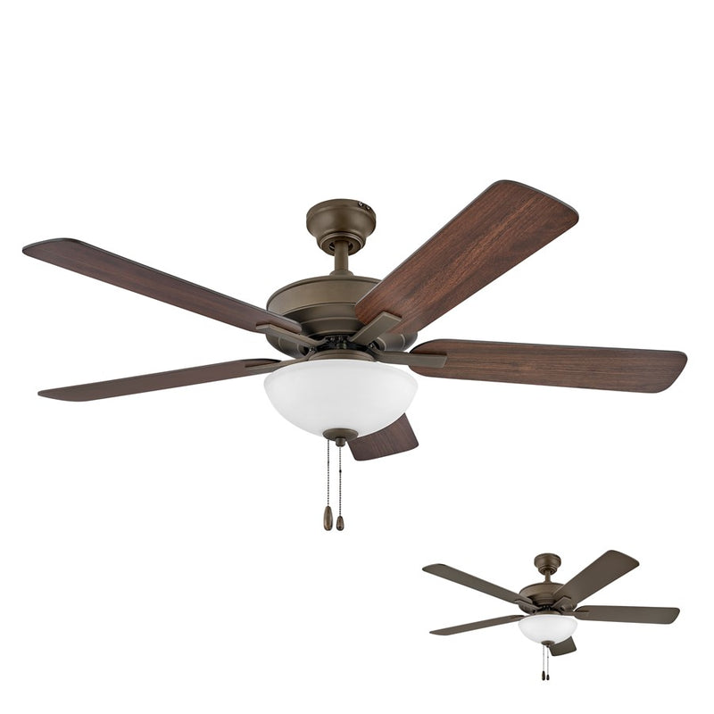 Hinkley Metro Illuminated 52in 2-Light Ceiling Fan | Traditional Brushed Nickel Steel and Etched Opal Glass | Living Room & Bedroom | Model 903352FBN-LIA