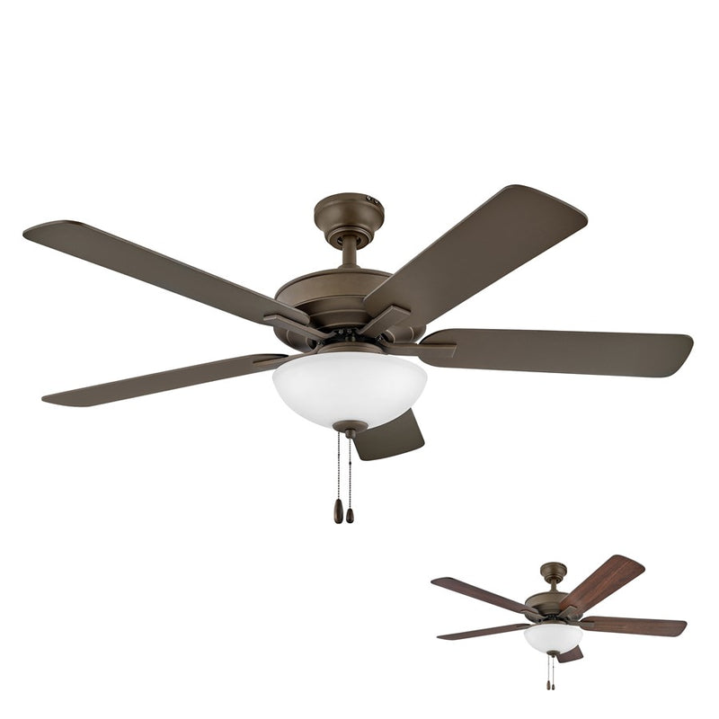 Hinkley Metro Illuminated 52in 2-Light Ceiling Fan | Traditional Brushed Nickel Steel and Etched Opal Glass | Living Room & Bedroom | Model 903352FBN-LIA