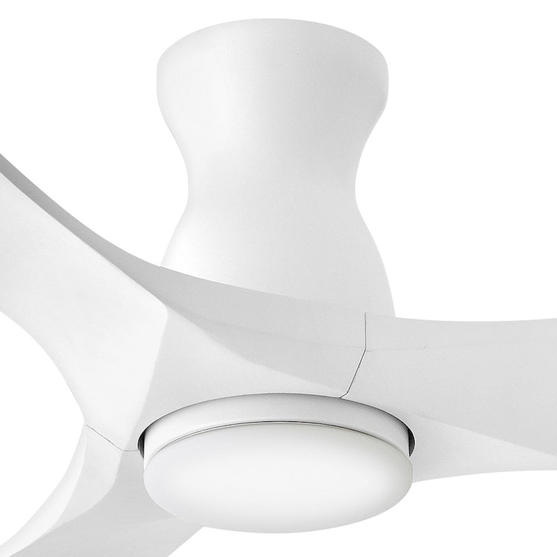 Hinkley Swell Flush Illuminated 56in LED Smart Ceiling Fan | Modern Matte White Steel and White Glass | Damp-Rated Indoor & Covered | Model 903456FWW-LDD