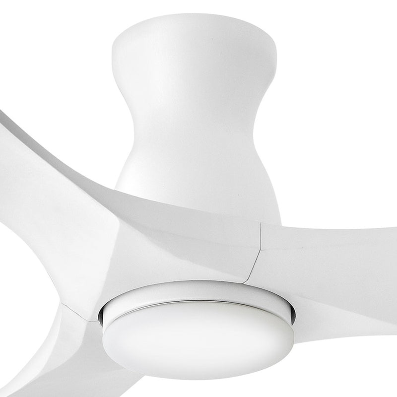 Hinkley Swell Flush Illuminated 56in LED Smart Ceiling Fan | Modern Matte White Steel and White Glass | Damp-Rated Indoor & Covered | Model 903456FWW-LDD