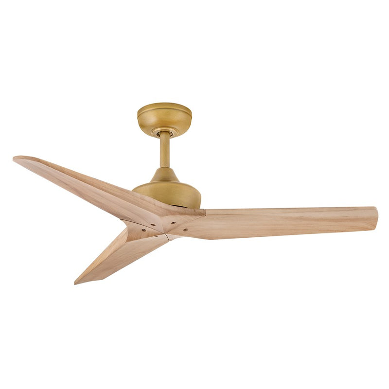 Hinkley Chisel 44in Smart Ceiling Fan | Modern Heritage Brass Steel and Natural Wood Blades | Covered Patio & Bedroom | 44 x 44 x 12 | Model 903744FHB-NDD