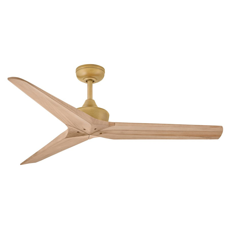 Hinkley Chisel 52in Smart Ceiling Fan | Modern Heritage Brass Steel and Natural Wood Blades | Covered Patio & Bedroom | 52 x 52 x 12 | Model 903752FHB-NDD