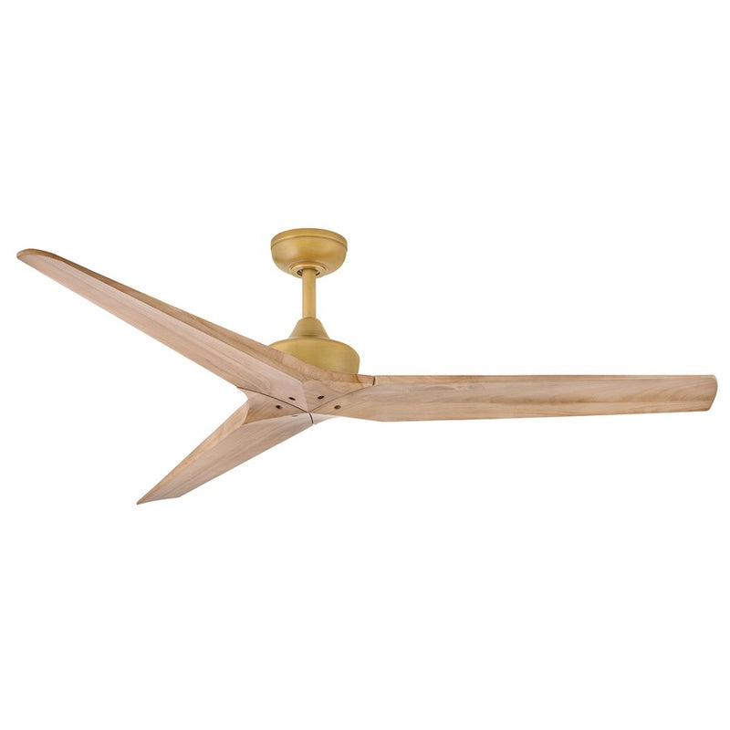 Hinkley Chisel 60in Smart Ceiling Fan | Modern Heritage Brass Steel and Natural Wood Blades | Covered Patio & Sunroom | 60 x 60 x 12 | Model 903760FHB-NDD