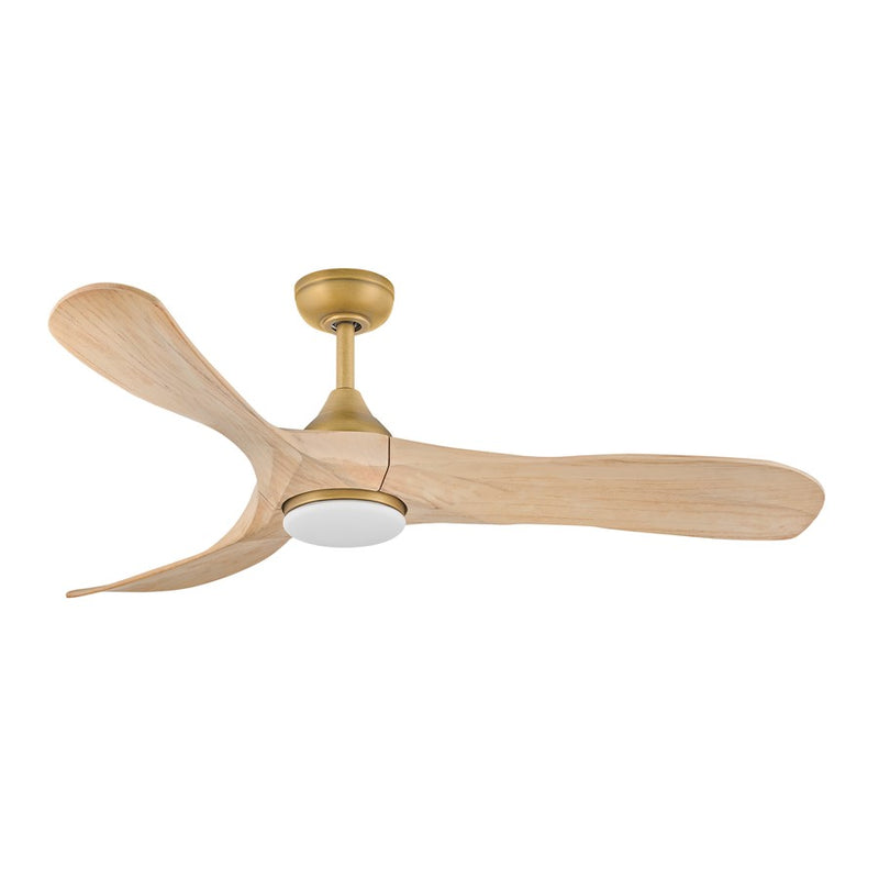 Hinkley Swell Illuminated 56in LED Smart Ceiling Fan | Modern Heritage Brass Steel and Natural Wood Blades with Etched Opal Glass | Model 903856FHB-LDD