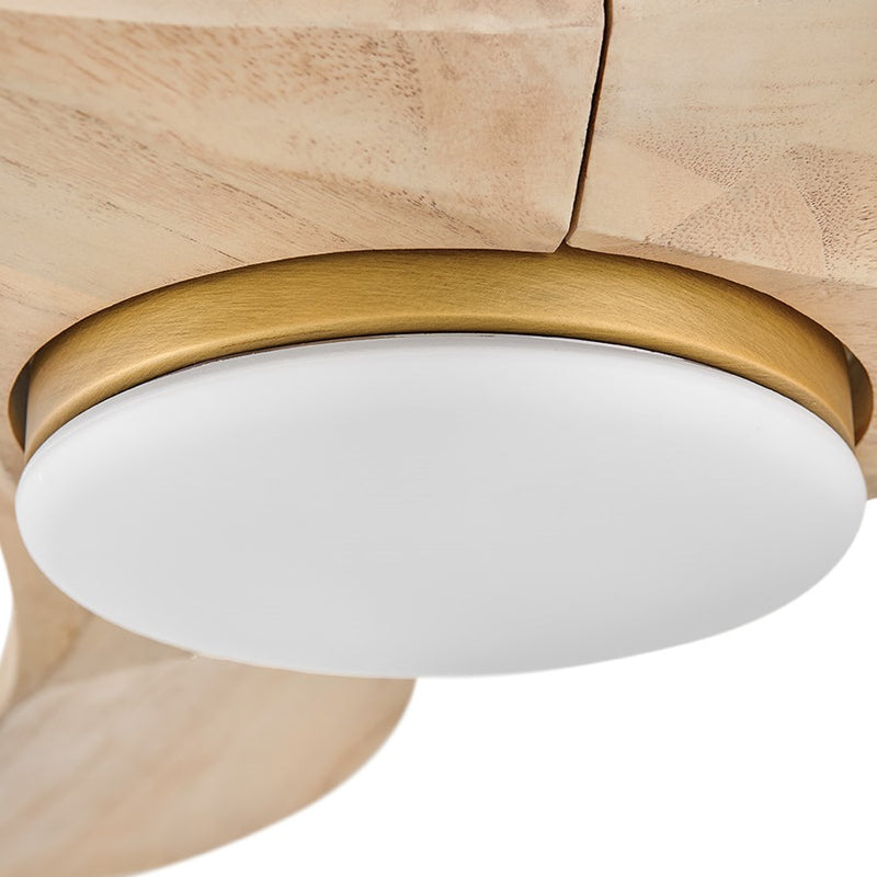 Hinkley Swell Illuminated 56in LED Smart Ceiling Fan | Modern Heritage Brass Steel and Natural Wood Blades with Etched Opal Glass | Model 903856FHB-LDD