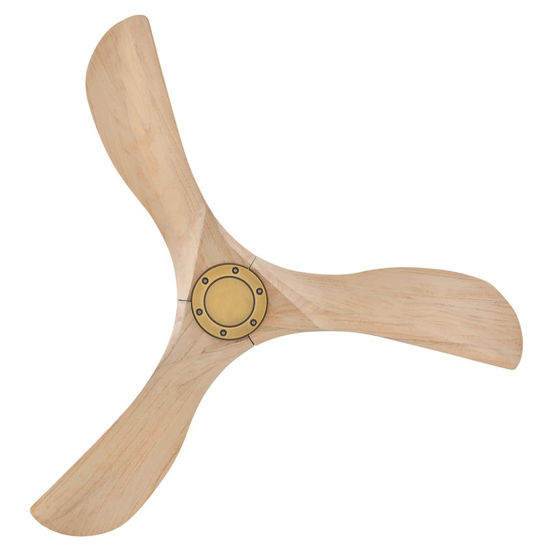 Hinkley Swell Illuminated 56in LED Smart Ceiling Fan | Modern Heritage Brass Steel and Natural Wood Blades with Etched Opal Glass | Model 903856FHB-LDD