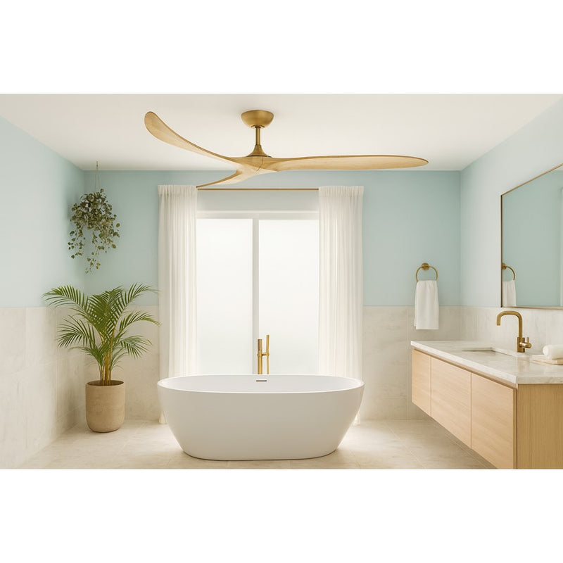 Hinkley Swell 80in Smart Ceiling Fan | Modern Heritage Brass Steel and Natural Wood Blades | Covered Patio & Indoor Living | 80 x 80 | Model 903880FHB-NDD