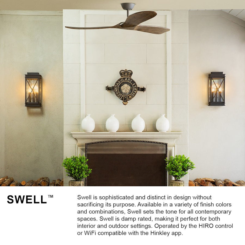 Hinkley Swell 80in Smart Ceiling Fan | Modern Matte White Steel and Natural Wood Blades | Indoor & Covered Patio | 80 x 80 x 13.75 | Model 903880FMW-NDD