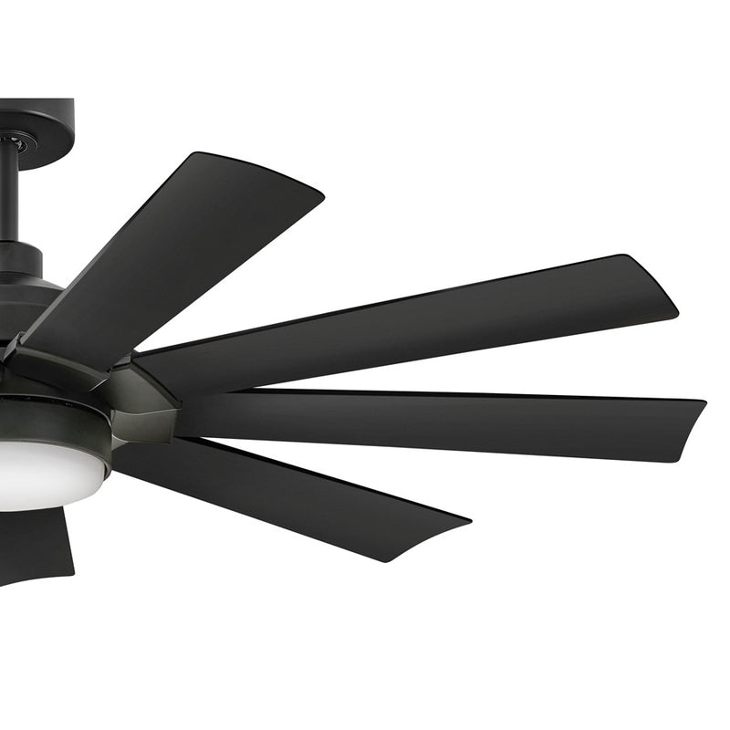 Hinkley Turbine 60in 9-Blade LED Smart Ceiling Fan | Modern Industrial Matte Black Steel and Etched Opal Glass | Indoor & Covered | Model 904260FBB-LWD