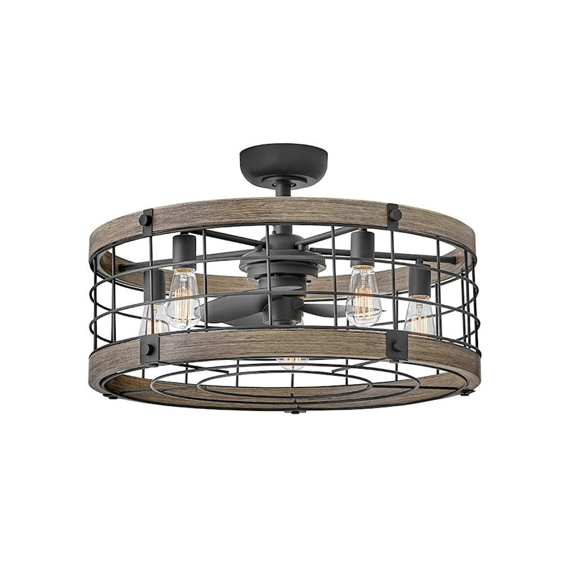 Hinkley Bryce 27in LED Fandelier | Transitional Matte Black Steel and Driftwood Composite Blades | Living Room & Bedroom Ceiling Fan | Model 904627FMB-LIA