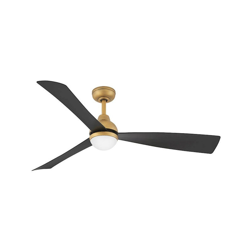 Hinkley Una 56in LED Ceiling Fan | Modern Scandinavian Heritage Brass Steel and Matte Black Composite Blades | Damp Rated Indoor & | Model 905656FHB-LDD
