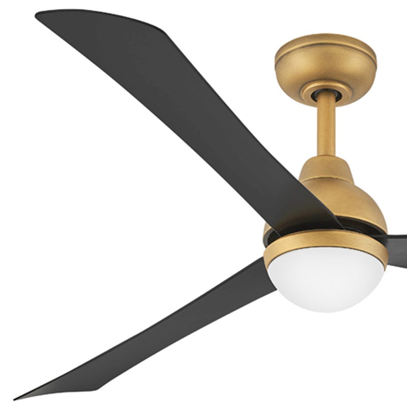 Hinkley Una 56in LED Ceiling Fan | Modern Scandinavian Heritage Brass Steel and Matte Black Composite Blades | Damp Rated Indoor & | Model 905656FHB-LDD