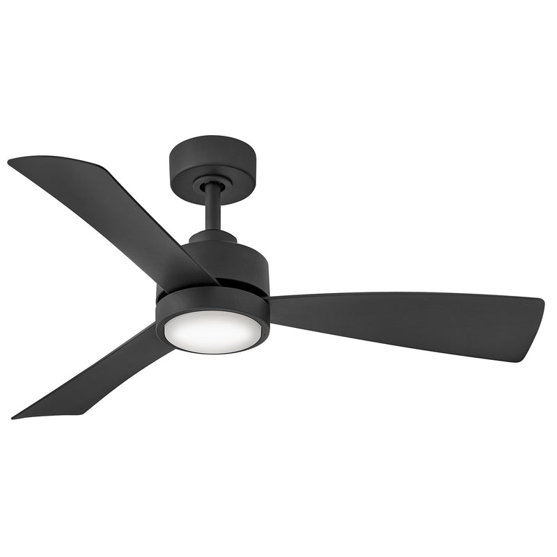 Hinkley Iver 44in 3-Blade LED Smart Ceiling Fan | Scandinavian Modern Matte Black Composite and White Glass | Covered Patio & Indoor | Model 905744FMB-LWD