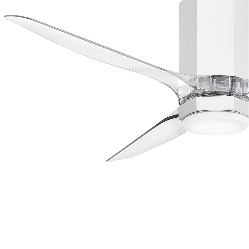 Hinkley Facet 52in LED Smart Ceiling Fan | Modern Matte White Steel and Clear Acrylic Blades | Covered Patio & Living Room | 52 x 52 | Model 905852FWC-LDD
