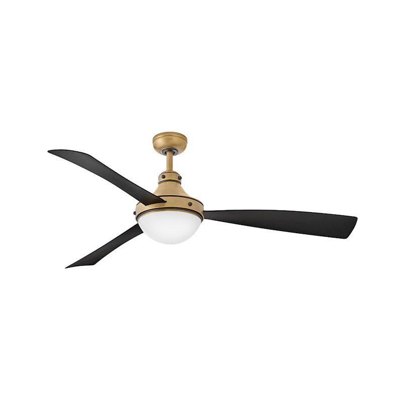 Hinkley Oliver 62in 3-Blade LED Smart Ceiling Fan | Traditional Heritage Brass and Matte Black Steel with White Glass | Covered | Model 905962FHB-LWD