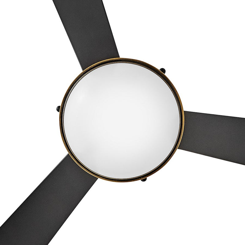 Hinkley Oliver 62in 3-Blade LED Smart Ceiling Fan | Traditional Heritage Brass and Matte Black Steel with White Glass | Covered | Model 905962FHB-LWD